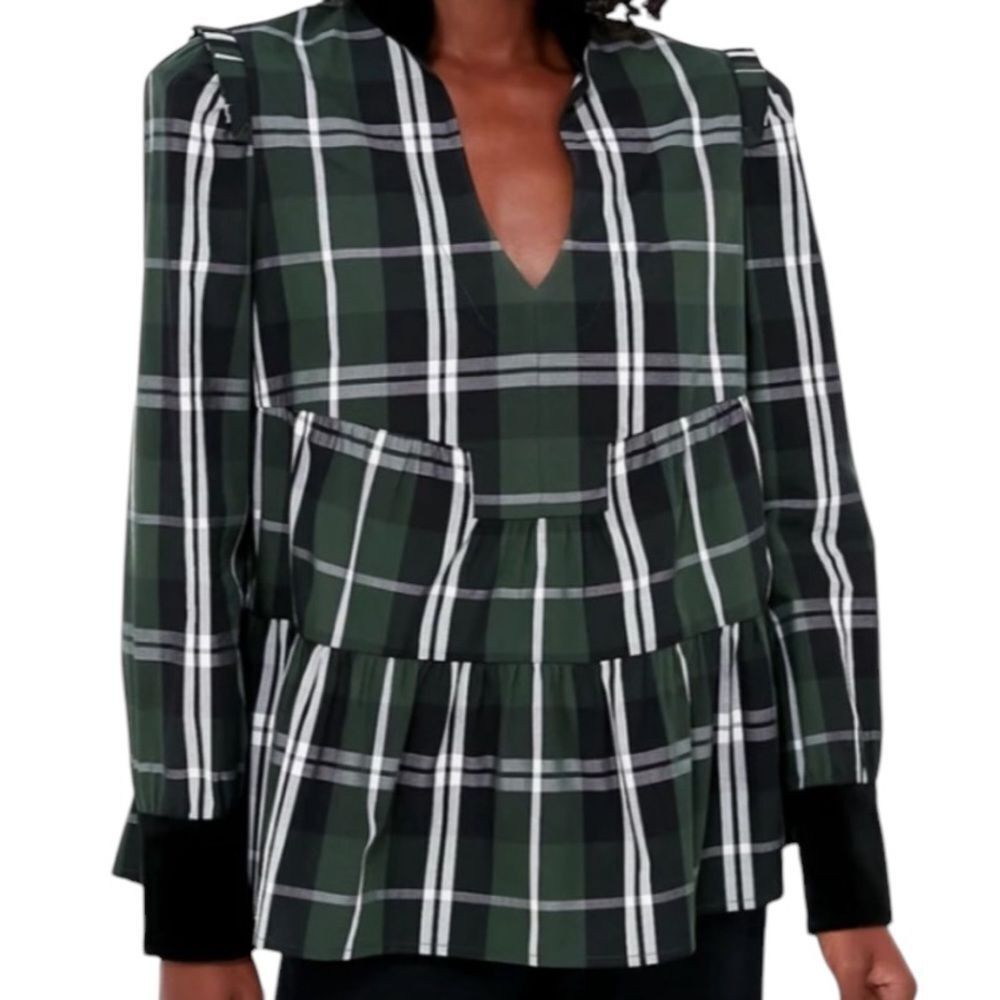 Tuckernuck Tartan Plaid Bristol Top Tiered Velvet Collar Shoulder Pads XL